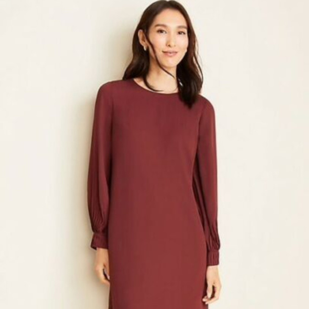 Ann Taylor Houndstooth Lantern Sleeve Shift Dress